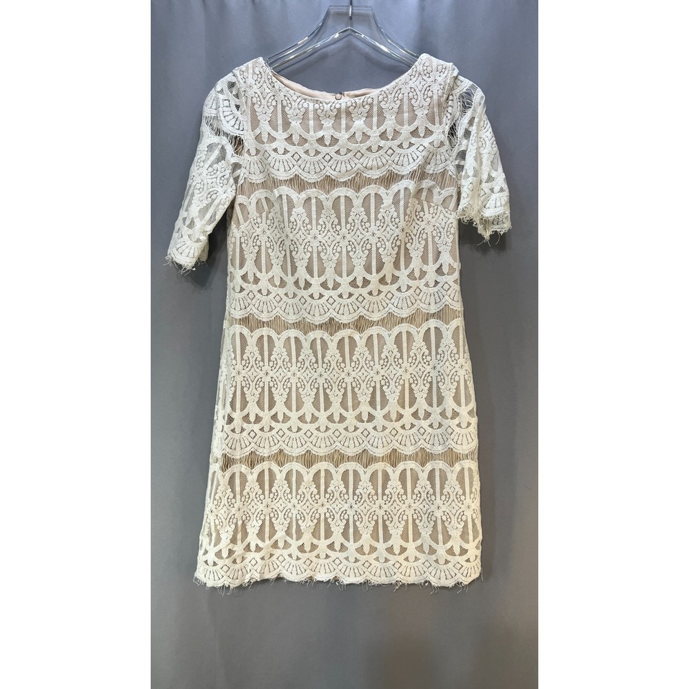 CB Established 1962 Lace Shift Dress Womens 10 White Lined Cotton Scalloped Hem